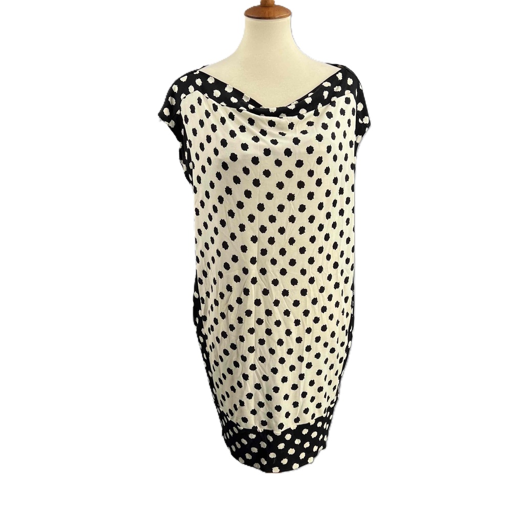 Diane Von Furstenberg Silk Shift Dress Cream Black Zip Detail Size 4 Flawed‎